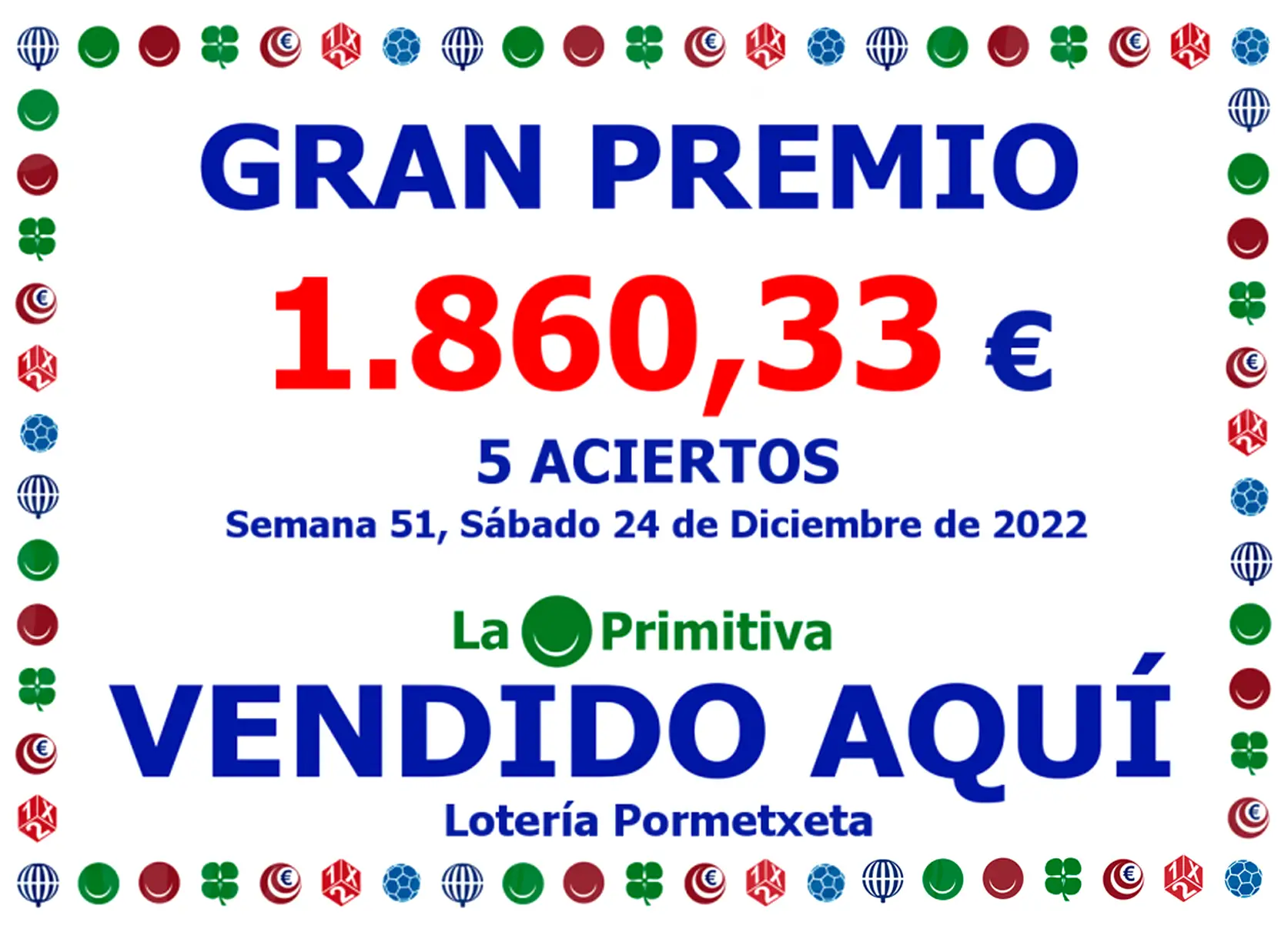 5 aciertos en la Primitiva del 24 de Diciembre de 2022