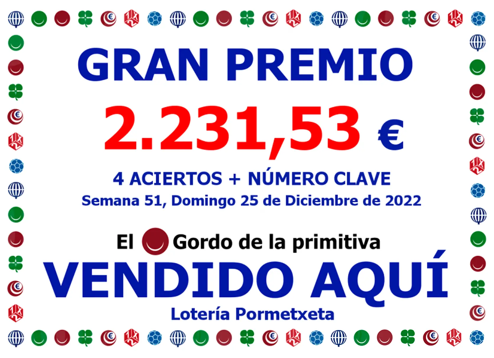4 aciertos + Clave en el Gordo de la Primitiva del 25 de Diciembre de 2022