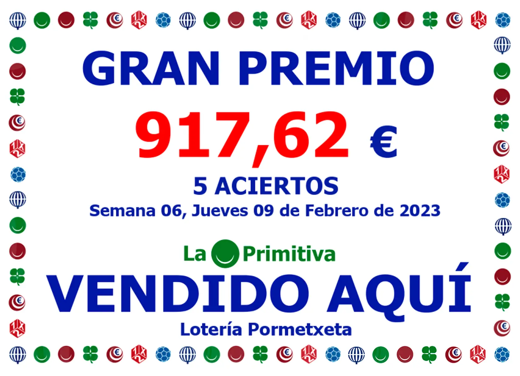 5 aciertos en la Primitiva del 9 de Febrero de 2023