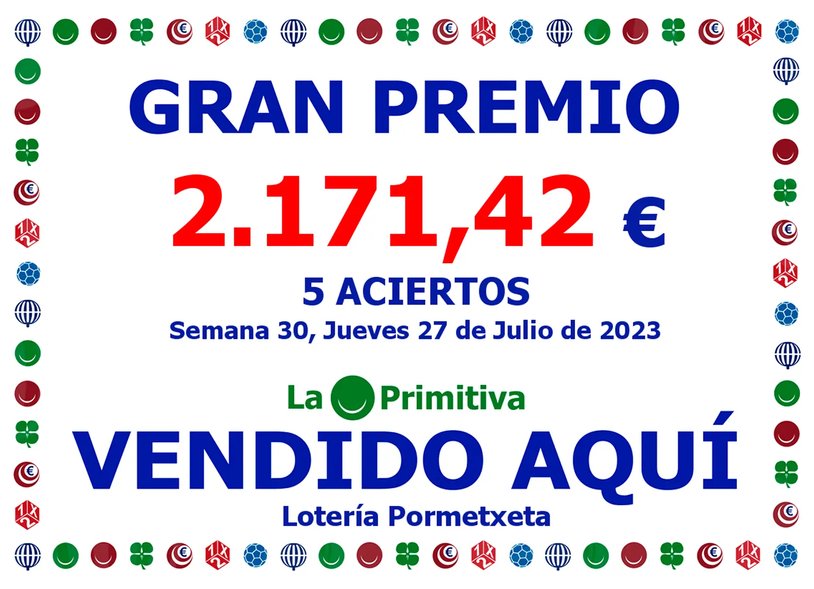 5 aciertos en la Primitiva del 27 de Julio de 2023