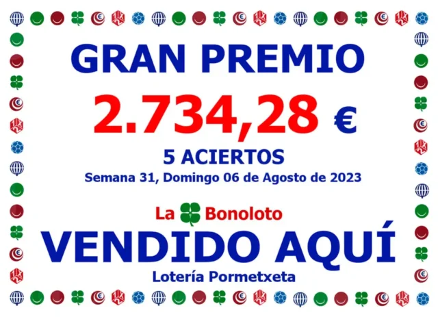 5 aciertos en la Bonoloto del 6 de Agosto de 2023