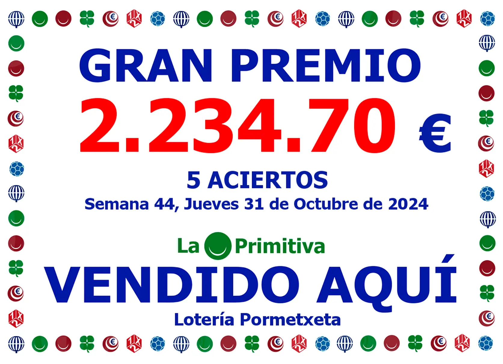 5 aciertos en la Primitiva del 31 de Octubre de 2024