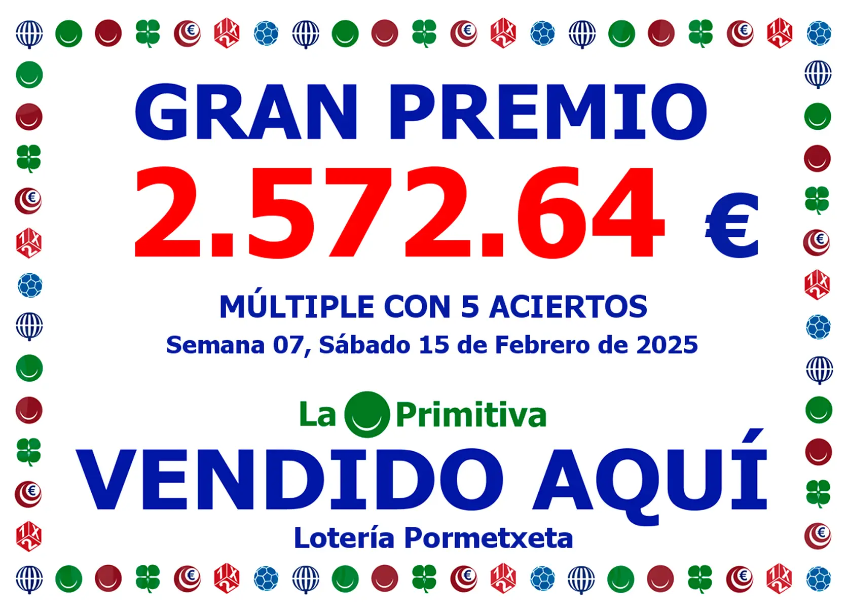 5 aciertos en la Primitiva del 15 de Febrero de 2025