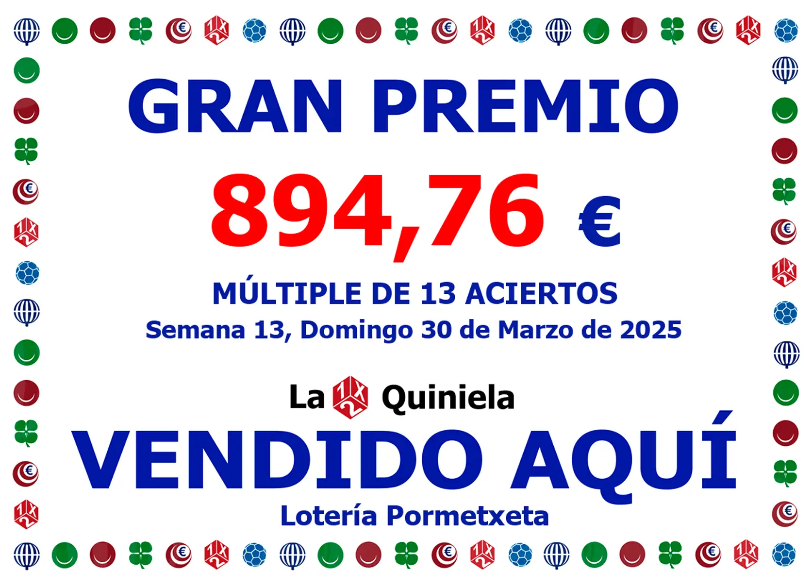 13 aciertos en la Quiniela del 30 de Marzo de 2025