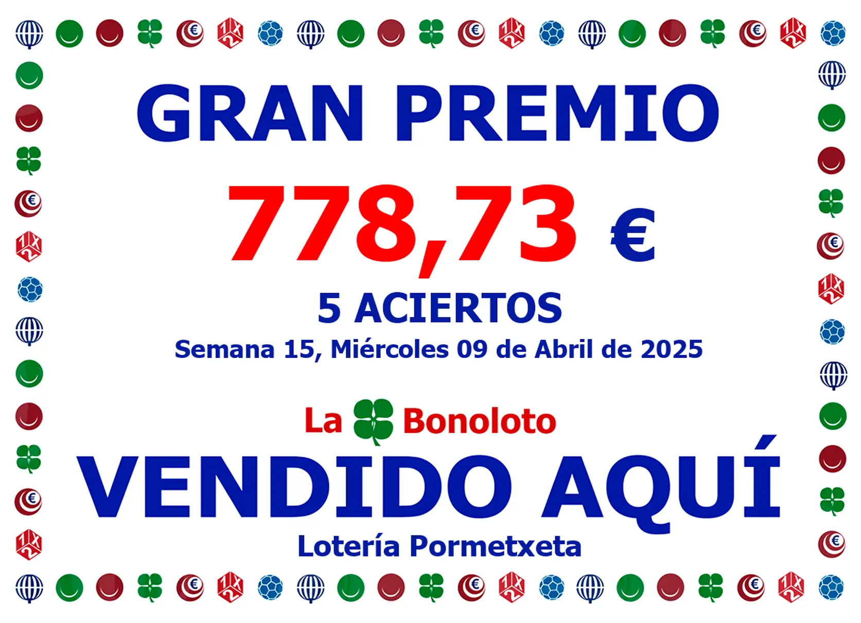 5 aciertos en la Bonoloto del 9 de Abril de 2025