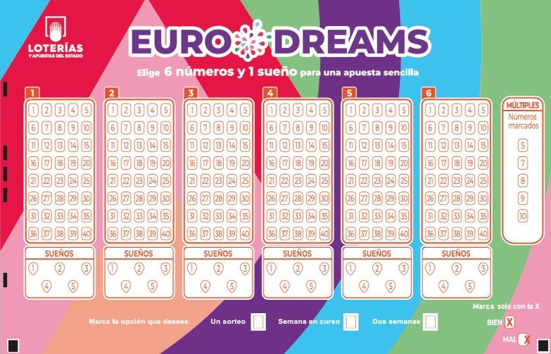 Boleto para rellenar las apuestas del juego Eurodreams