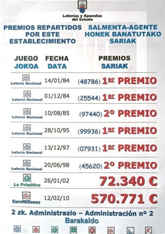 Diferentes Premios de Lotería Nacional anteriores al año 2000