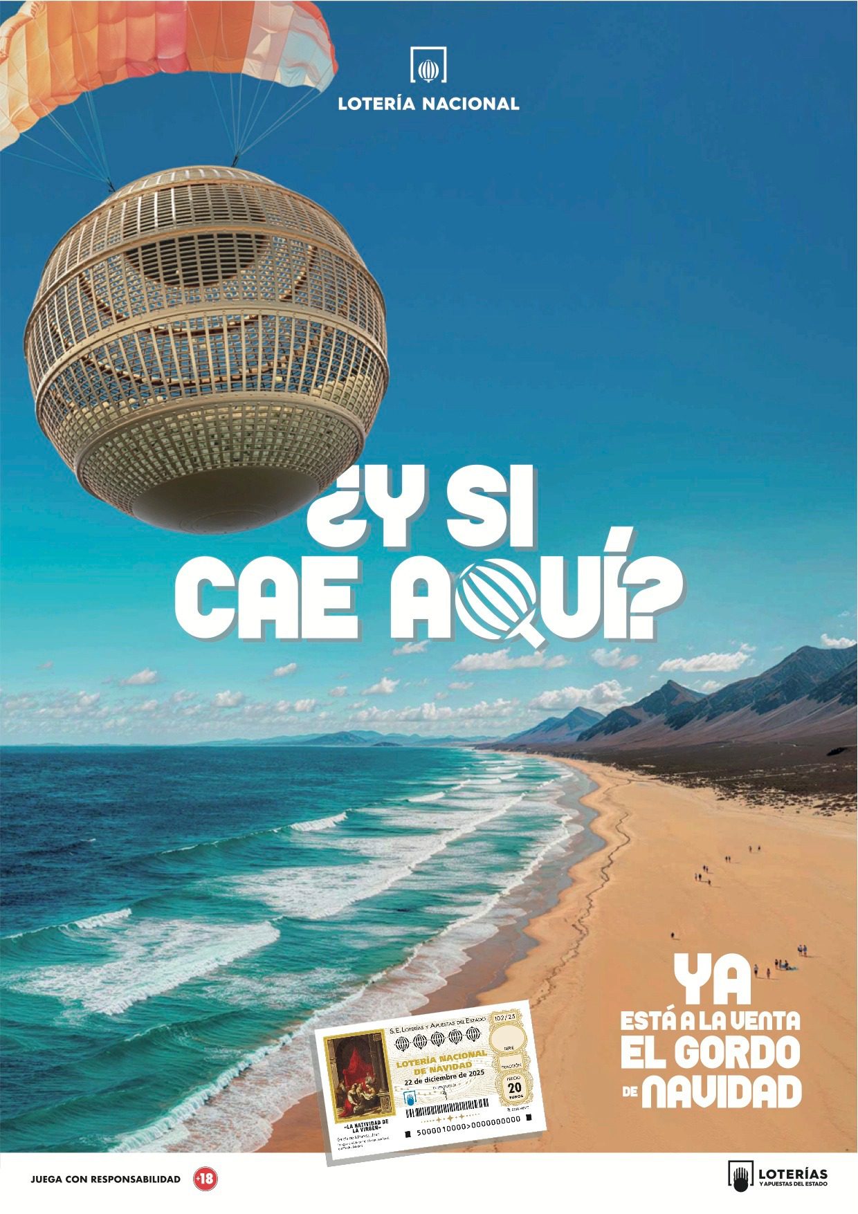 Cartel publicitario de la Lotería de Navidad 2025 en verano